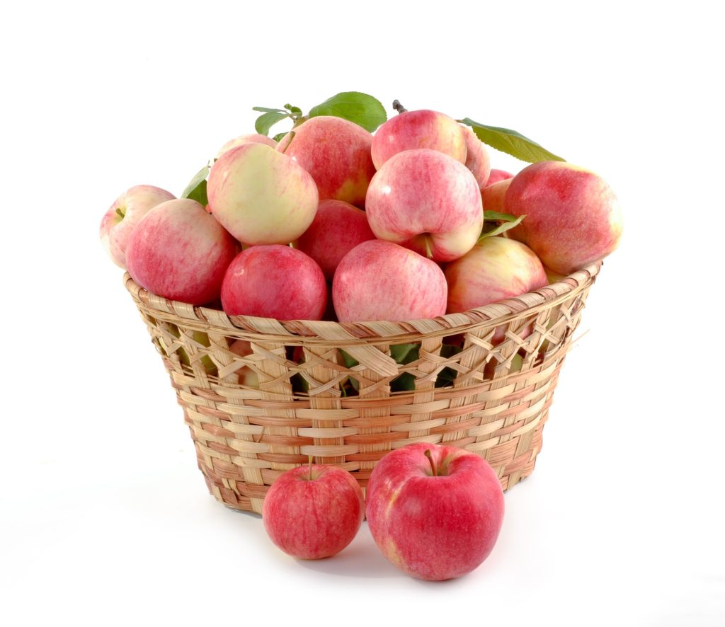 Bild: Ganzheitliche Ernährungsberatung - Korb gefüllt mit knackigen rot-gelben Äpfeln.